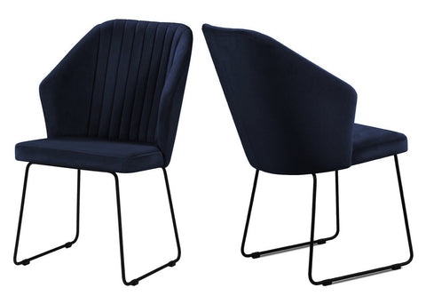 Olga - Navy Blue Modern Metal Base Dining Chair, Set of 2-Chair Set-Belle Fierté