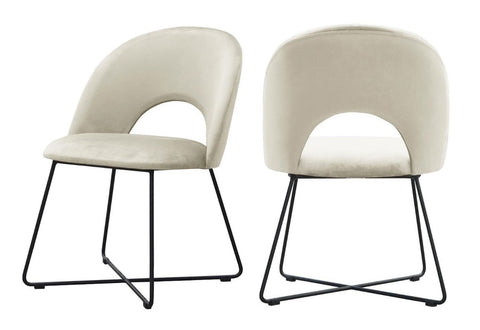 Palma - Beige Velvet Metal Base Dining Chair, Set of 2-Chair Set-Belle Fierté