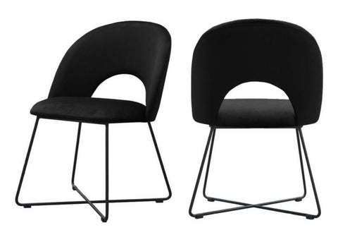 Palma - Black Velvet Metal Base Dining Chair, Set of 2-Chair Set-Belle Fierté