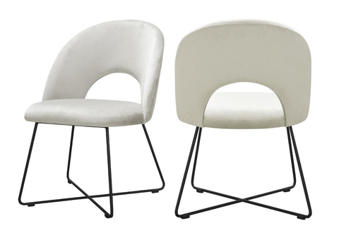 Palma - Cream Velvet Metal Base Dining Chair, Set of 2-Chair Set-Belle Fierté