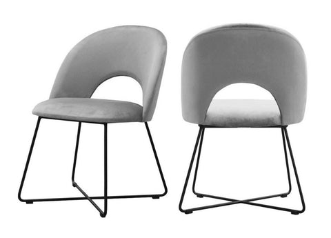 Palma - Grey Velvet Metal Base Dining Chair, Set of 2-Chair Set-Belle Fierté