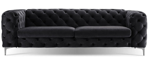 Paria - Black Contemporary Chesterfield 3 Seater Velvet Sofa-Sofa-Belle Fierté