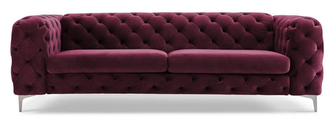 Paria - Burgundy Contemporary Chesterfield 3 Seater Velvet Sofa-Sofa-Belle Fierté