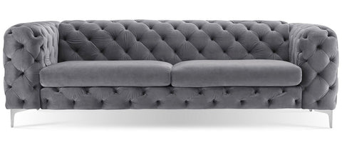 Paria - Grey Contemporary Chesterfield 3 Seater Velvet Sofa-Sofa-Belle Fierté