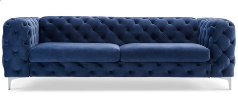 Paria - Navy Blue Contemporary Chesterfield 3 Seater Velvet Sofa-Sofa-Belle Fierté