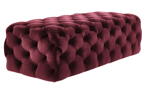 Rachel - Burgundy Tufted Velvet Ottoman, Upholstered Bench-Ottomans and Footstools-Belle Fierté