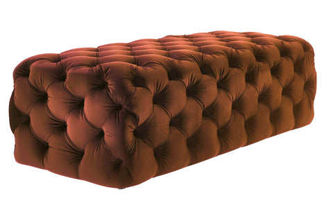 Rachel - Burnt Orange Tufted Velvet Ottoman, Upholstered Bench-Ottomans and Footstools-Belle Fierté