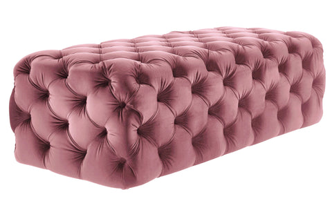 Rachel - Pink Tufted Velvet Ottoman, Upholstered Bench-Ottomans and Footstools-Belle Fierté