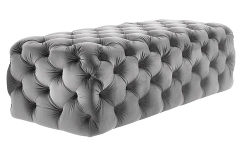 Rachel - Grey Tufted Velvet Ottoman, Upholstered Bench-Ottomans and Footstools-Belle Fierté