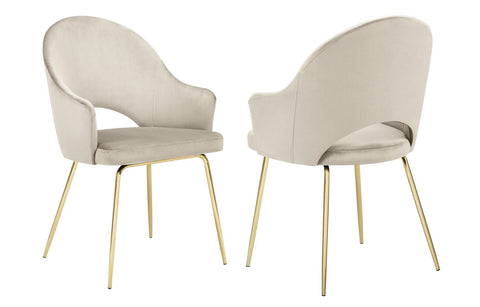 Rosario - Beige Velvet Dining Chair, Gold Leg Chair, Set of 2-Chair Set-Belle Fierté