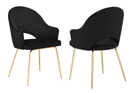 Rosario - Black Velvet Dining Chair, Gold Leg Chair, Set of 2-Chair Set-Belle Fierté