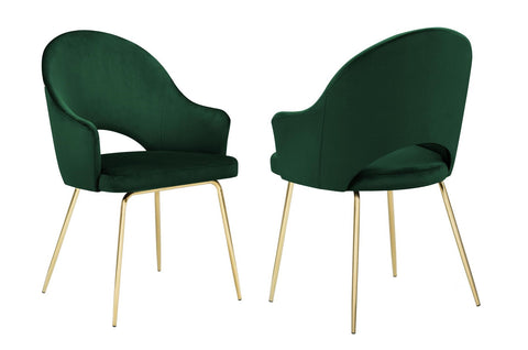 Rosario - Green Velvet Dining Chair, Gold Leg Chair, Set of 2-Chair Set-Belle Fierté