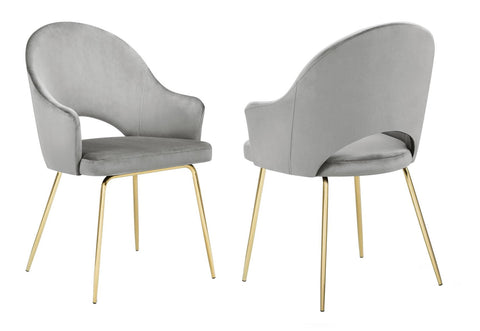 Rosario - Grey Velvet Dining Chair, Gold Leg Chair, Set of 2-Chair Set-Belle Fierté