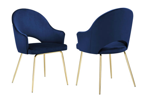 Rosario - Navy Blue Velvet Dining Chair, Gold Leg Chair, Set of 2-Chair Set-Belle Fierté