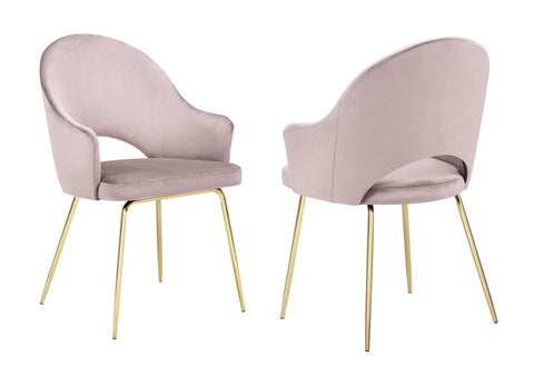 Rosario - Pink Velvet Dining Chair, Gold Leg Chair, Set of 2-Chair Set-Belle Fierté