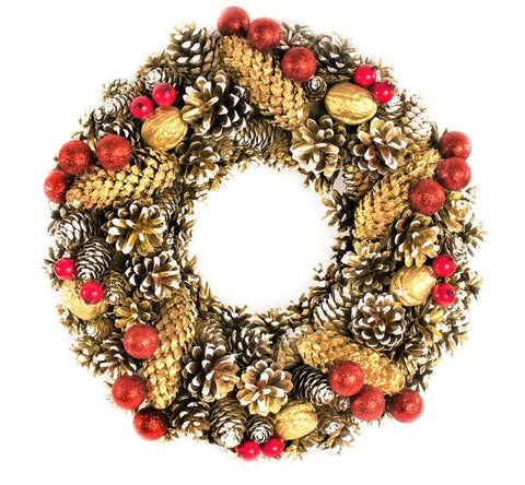 Door Wreath - Gold and Red Christmas Home Door Decoration-Christmas Decorations-Belle Fierté