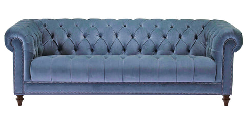 Romford - Blue Velvet 3 Seater Chesterfield Sofa-Sofa-Belle Fierté