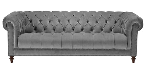 Romford - Grey Velvet 3 Seater Chesterfield Sofa-Sofa-Belle Fierté