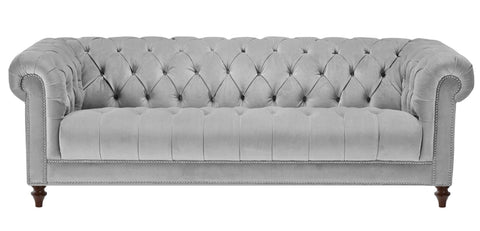 Romford - Light Grey Velvet 3 Seater Chesterfield Sofa-Sofa-Belle Fierté