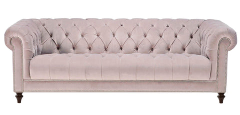Romford - Pale Pink Velvet 3 Seater Chesterfield Sofa-Sofa-Belle Fierté