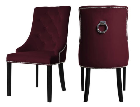 Savannah - Burgundy Chesterfield Knocker Dining Chair, Set of 2-Chair Set-Belle Fierté