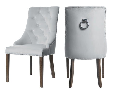 Savannah - Light Grey Chesterfield Knocker Dining Chair, Set of 2-Chair Set-Belle Fierté