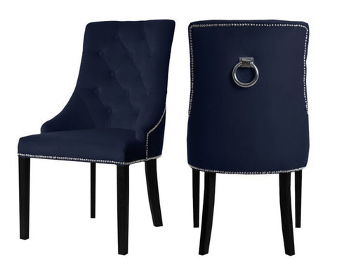Savannah - Navy Blue Chesterfield Knocker Dining Chair, Set of 2-Chair Set-Belle Fierté