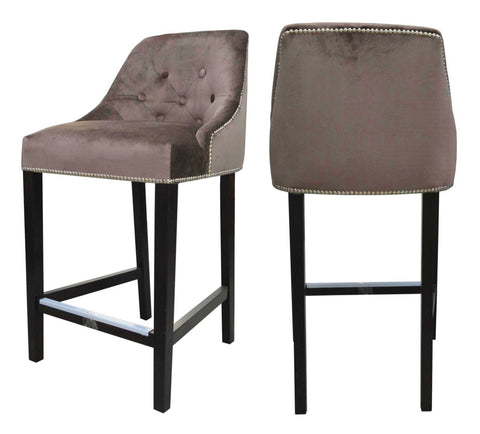 Sharon - Brown Velvet Kitchen Stool, Luxury Bar Chair, Set of 2-Bar chair-Belle Fierté
