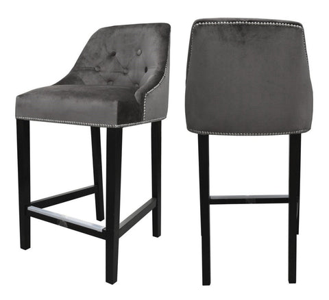 Sharon - Charcoal Velvet Kitchen Stool, Luxury Bar Chair, Set of 2-Bar chair-Belle Fierté