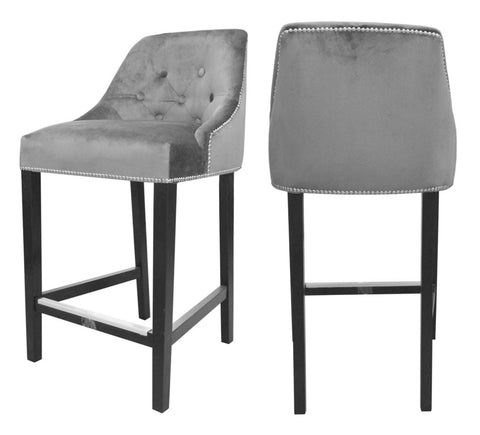 Sharon - Grey Velvet Kitchen Stool, Luxury Bar Chair, Set of 2-Bar chair-Belle Fierté