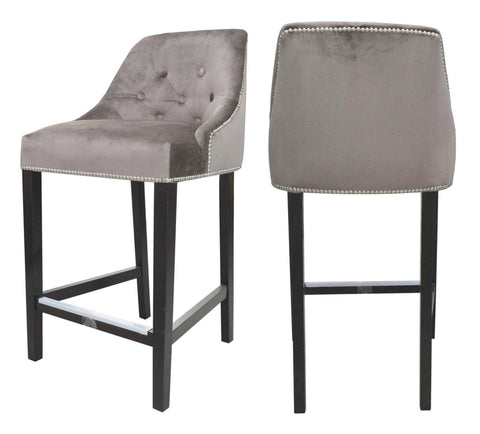 Sharon - Taupe Velvet Kitchen Stool, Luxury Bar Chair, Set of 2-Bar chair-Belle Fierté