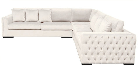 Sloane - Cream Velvet Tufted Corner Sofa, 260x260cm-Sofa-Belle Fierté