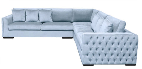 Sloane - Blue Velvet Tufted Corner Sofa, 260x260cm-Sofa-Belle Fierté