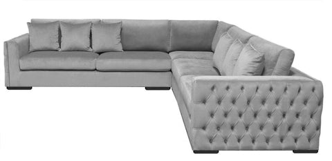 Sloane - Grey Velvet Tufted Corner Sofa, 260x260cm-Sofa-Belle Fierté