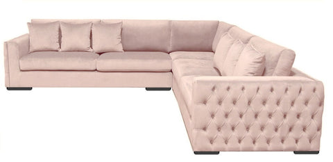 Sloane - Pink Velvet Tufted Corner Sofa, 260x260cm-Sofa-Belle Fierté