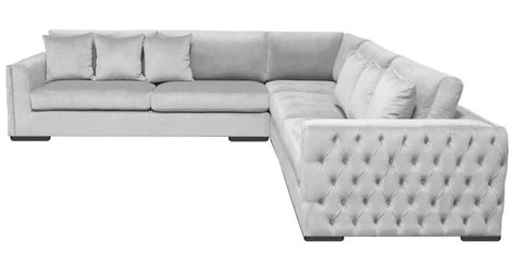 Sloane - Silver-Grey Velvet Tufted Corner Sofa, 260x260cm-Sofa-Belle Fierté
