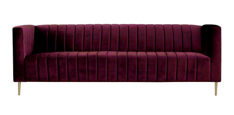 Seyan - Burgundy Velvet Modern 3 Seater Sofa-Sofa-Belle Fierté