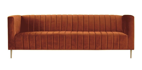 Seyan - Burnt Orange Velvet Modern 3 Seater Sofa-Sofa-Belle Fierté