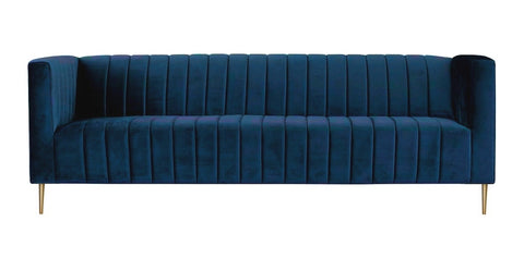 Seyan - Navy Blue Velvet Modern 3 Seater Sofa-Sofa-Belle Fierté