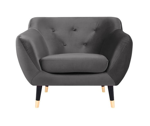 Violetta - Charcoal Grey Velvet Retro Style Armchair-Armchair-Belle Fierté