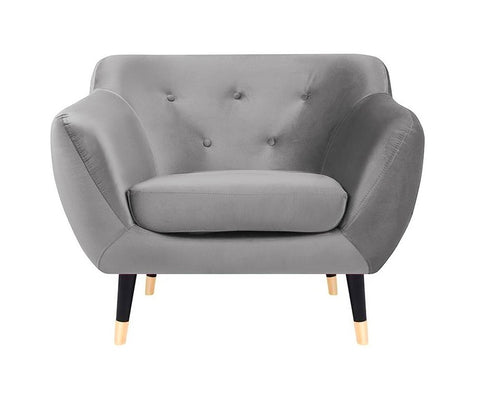 Violetta - Grey Velvet Retro Style Armchair-Armchair-Belle Fierté