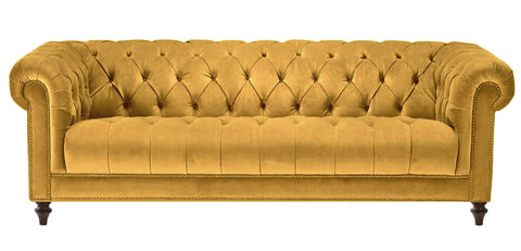 Romford - Yellow Velvet 3 Seater Chesterfield Sofa-Sofa-Belle Fierté