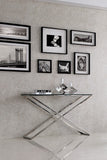 TRENTON- Luxury Glass Console Table, Chrome Base Glamour Console Table-Console table-Belle Fierté