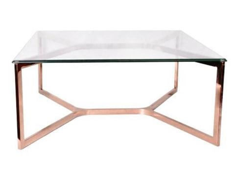 LAREDO II- Luxury Glass Coffee Table, Rose Gold Base Glamour Coffee Table-Coffee table-Belle Fierté