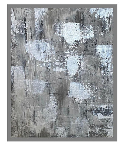 Grey and Silver Abstract Painting, Handmade Framed Canvas Painting-Wall art-Belle Fierté